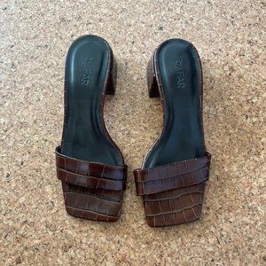 By Far Courtney Leather Mules - Brown Crocodile - Size 35 / US Size 5